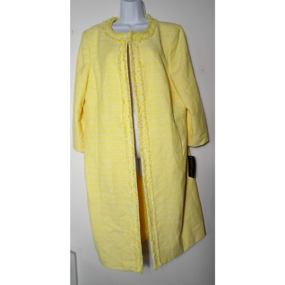 Albert Nippon Sz 18 Jacket Tweed Trench Coat Yellow Lemon Creme Long NWT - Picture 15 of 16